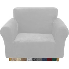 Cmaker Velvet Sofa Covers Couch Cover 1 Seater Stretch Couch Cover with Non Slip Elastic Bottom Furniture Protector Sofa Slipcovers Couch Cover for Pets (1 Seater, Light Grey)
