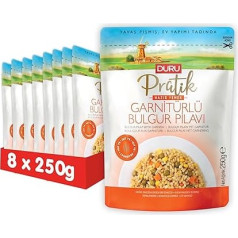 Duru Ready Meals Bulgur Pilaf with Garnish 250g x 8 Packs, Reheat and Eat, 100% Natural, BPA Free, No Trans Fats