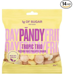 PÄNDY Tropic Trio Low Carb Sweets - Healthy Sweets - Passion Fruit, Only 1 g Sugar & 85 Calories, 14 × 50 g - Gummy Bears without Sugar