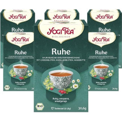 YOGI TEA, Ruhe, Ayurvedic Organic Spice and Herbal Tea, Naturally Caffeine-Free, Blend of Lime Blossom, Chamomile Flowers and Rosehip, Yogi Tea Pack of 6, 6 x 17 Bags (102 Tea Bags Total)