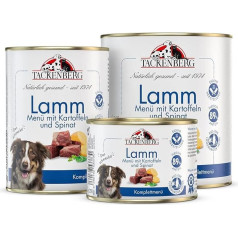 TACKENBERG Lamb with Potatoes & Spinach Wet Food Tin for Dogs - Premium Quality Dog Food - Natural Grain-Free - 12 x 800 g