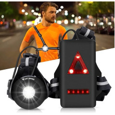 Westgirl Running Light, Chest Lamp with Adjustable Beam, 500 Lumens, USB-Rechargeable Waterproof Front Lamp and Rear Warning Flashing LEDs