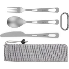 OUTXE Titanium Camping Utensil Set 3 Piece Titanium Spoon Fork Knife Combination and Neoprene Case, Lunch Box Cutlery Set and Travel Cutlery Set