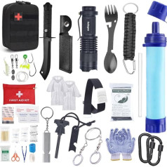 AoleGoo Survival Kit, Outdoor Emergency Survival Kit with Survival Water Filter for Hiking, Camping and Travel