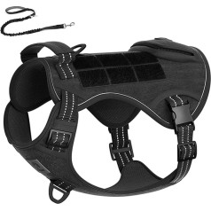 RUYICZB Tactical Dog Harness for Medium and Large, Tactical Harness Lead Set, No-Pull Chest Harness, Adjustable Safety Harness, Reflective, Breathable Dog Vest, Black, S