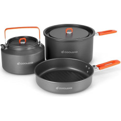 Odoland Camping Crockery Set, Outdoor Cooking Set with Camping Pot, Tea Kettle and Frying Pan, Cookware Set for Camping, Outdoor, Cooking, Hiking, Travel