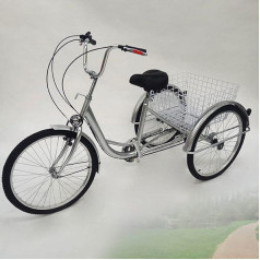CCAUUB 24 Inch Adult Tricycle, 6 Speed Trikes Cruiser Bike, 3 Wheel Bicycles with Large Basket, for Outdoor/Shopping/Leisure/Picnic, for Women/Men/Seniors