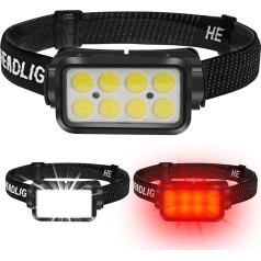 BORUIT K353 Headlamp LED Rechargeable COB Red Light Lamp 300LM - 5 Modes Sensor IPX4 Waterproof Head Torch for Camping, Jogging, Fishing, Emergency