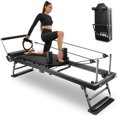 ONETWOFIT Pilates Reformer Machine, Foldable Pilates Reformer Core Bed Equipment Machine for Home Gym Women Yoga Workout Indoor Pilates Exercise Equipment Grey Core Bed