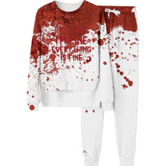 Briskorry Women's Sweatsuit Set, Pullover and Jogging Bottoms, Pullover Set, Horror Bloody Sports Suit, Two-Piece Crew Neck Tracksuit, Casual, Loose Lounge Set, Halloween, Fashionable Sports Outfit,