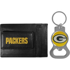 Siskiyou NFL Bottle Opener Keychain Set - Minimalist Leather ID Badge Holder - Stay Organized and Show Your Team Spirit (Green Bay Packers, Black), black
