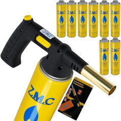 Z.M.C Gas Burner 1.5 kW + 8 Gas Cartridges 330 g, Flame Burner up to 1350 °C, Bunsen Burner, Creme Brulee Burner, Kitchen Burner with Adjustable Flame