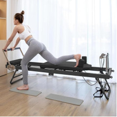 Foldable Pilates Reformer Machine, Pilates Reformer for Home, with 5 Adjustable Latex Elastic Ropes, Maximum Load Capacity up to 120 kg, Black