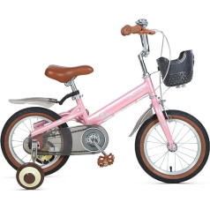 SilteD Kinderfahrrad mit Handbremse und Korb für Mädchen von 3–9 Jahren, 14/16/18 Zoll Jugendfahrrad mit Stützrädern und Schutzblechen, Kinderfahrrad (Farbe: Pink, Größe: 14 Zoll)