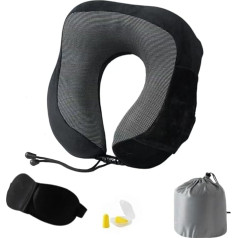Nackenkissen Flugzeug,Reisekissen Memory Foam,Ergonomisches Weich Atmungsaktiv Mit Ohrstöpseln, Augenmaske,Tragetasche (Style3#,30 * 28 * 12)