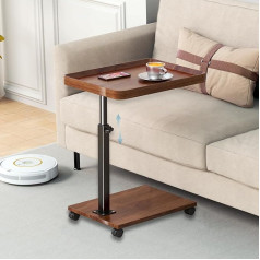 YUTVCZO Side Table C Shape Height Adjustable with Wheels, Small Coffee Table, Wooden Sofa Table, C Shape Side Table for Couch Sofa, Modern Mobile Coffee Table for Living Room and Bedroom (Square)