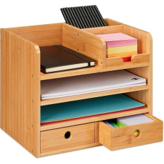 Relaxdays Desk 2 Drawers 5 Compartments H 26.5 W x 33 D 24 cm Bamboo Office Organiser Natural