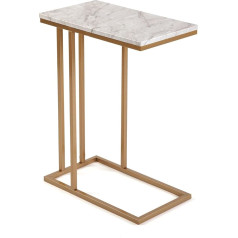 Versa Padua Side Table for Living Room, Bedroom or Kitchen Modern Low Table Measures 61 x 26 x 46 cm (H x L x W) Wood and Metal Marble and Gold