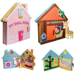 Meqbem® PANTAWORLDS® Quiet Book Educational Sensory Fabric Book Montessori Toy from 1 Year Children's Game Busy Book Busy Board CE Certificate (My Small Room + My Safary Day)