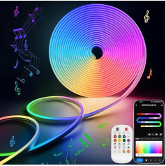 Lamomo LED Strip 5m, RGBIC Neon Light, App & Remote Control, Music Mode, Waterproof, Flexible, for Home, Bedroom, Wall Decoration