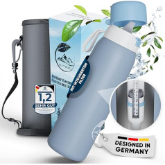BLATTBERG Outdoor Water Filter Drinking Bottle Stainless Steel [740 ml] - 99.9999% Protection Against Bacteria, Viruses, Parasites, Heavy Metals - Filter Accuracy of 0.01 µm