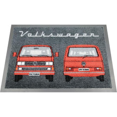 BRISA VW Collection - Volkswagen Foot Mat Door Mat Shoe Dirt Trapper Scraper with T3 Bulli Bus Motif (Bus Front/Red)