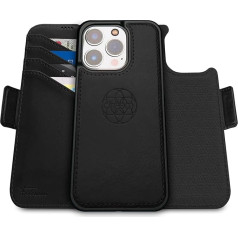 Dreem Fibonacci Compatible with iPhone 16 Pro Wallet Case / 2 in 1 Shockproof Case and Detachable Vegan Leather Folio Compatible with MagSafe, RFID Protection [Black]