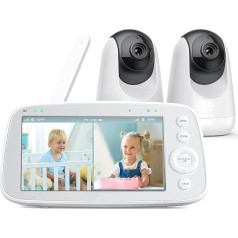 FAKEME Baby Monitor with Separable Screen, 5 Inch 720P with 2 Cameras, Audio and Video Monitoring, Pan Tilt Zoom, 300 m Range, 4500 mAh Battery, Infrared Night Vision and Heat Monitor