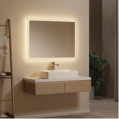 EMKE® Bathroom Mirror with Lighting 80 x 60 cm LED Mirror with Lighting Warm White 3000 K Wall Switch Vertical / Horizontal Mounting Bathroom Mirror with Lighting Bathroom Mirror IP44 Energy Saving