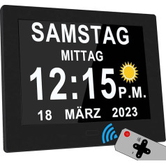 Véfaîî 2024 New, 19 Alarms Electronic Day Date Calendar Clock, Non-Abbreviated Day Date, Large Clock for Seniors with Dementia, Alzheimer's Disease, with Remote Control, 8 Inch with Remote Control