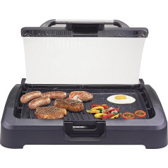 BEPER 90.871 Elektrogrill mit Glasdeckel, beschichtete Grillplatte, Edelstahl, 2200 WATT, schwarz