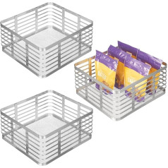 mDesign Steel Wire Kitchen Storage Basket Pantry Cupboard Cabinet Organization Holds Food Pasta Snacks Carson Collection 3 Pack Chrome