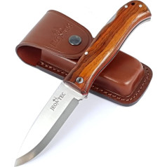 JEO-TEC Nº17 Pocket Knife Bushcraft Survival Folding Knife Hunting Knife Outdoor Knife - Steel Sandvik 14C28N Scandi - Leather Sheath - Handmade Folding Knife