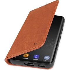 Wiiuka Case for Samsung Galaxy S24, Leather from Germany, with Card Slot, Extra Thin, Mobile Phone Case with Stand Function, Vintage Cognac Brown