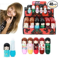 48 x Doll Shape Lip Balm 6 Different Designs 2 Display Boxes Wholesale Price (48 Lip Balms (2 Boxes)