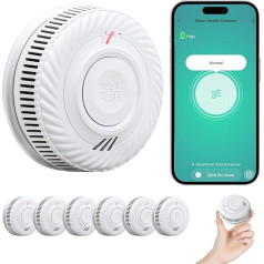 PHYSEN Smart Smoke Detector WLAN 10 Year Battery, Smoke Alarm with Photoelectric Sensor, Fire Detector Complies with TÜV Rheinland & EN14604 Certified, Compatible with Tuya/Smart Life App, Pack of 6