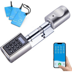 Welock PCB01 Electronic Door Lock Code, RFID Card, Bluetooth App and WiFi, Door Lock, Electric Door Lock for Doors from 50-100 mm, Electronic Door Lock Cylinder Silver, Smart Door Lock