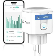 Greensun Matte Smart Socket with Power Consumption, WiFi Socket with Electricity Meter for Balcony Power Plant, Works with Apple HomeKit, Alexa and Google, Home Assistant Smart Plug 16A, Pack of 1