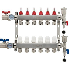 Vancoco Heating Circuit Distributor for Underfloor Heating Underfloor Heating Distributor Made of Stainless Steel with Compression Fitting for 6 Heating Circuits