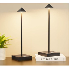 Aipsun Pack of 2 LED Dimmable Battery Table Lamps, Wireless, Black, Rechargeable, Warm Light Colour, 2700K/4000K/6000K Table Lamp with USB-C, Aluminium, IP54 Waterproof for Restaurant/Dining Room