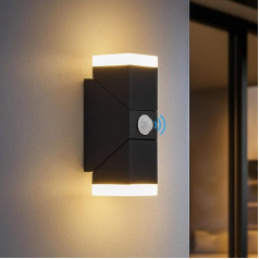 Bojim Outdoor Lamp with Motion Sensor, 12 W LED Up Down Wall Light, Outdoor IP65 Waterproof, Modern Outdoor Wall Light with Swivel Panel, 3000 K Warm White for Garden, Patio, Hallway, Front Door,