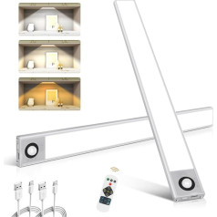 MEKKLEON Under-Unit Light Kitchen LED, 100 LEDs Sensor Light 3 Colours Cabinet Lighting LED with Motion Sensor, Rechargeable Night Light, LED Strip Battery Operated for Bedroom, Stairs (40 cm - 2)