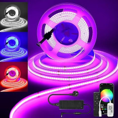 COB LED Strip 5 m RGBW, COB LED Strip 5 m RGBW (RGB + Cool White), WiFi LED Strip 24 V 5 m 784 LEDs/Metre with Remote Control, Compatible with Alexa, for Home, Party, Room Decoration