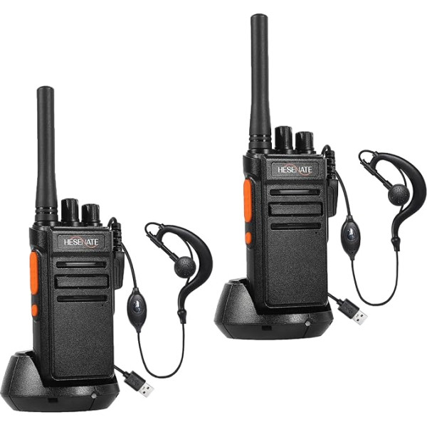 HESENATE HT66 Radio Set, PMR446 Royalty-Free Woki Toki, Long Range Walkie Talkie, Professional Radio 16 Channels Walky Talky Handheld Radio Scan VOX with Headphones (Black, Set of 2)