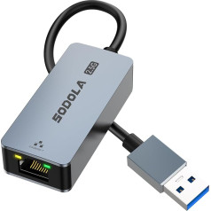 SODOLA USB 2.5 Gb LAN Adapter Ethernet Adapter USB 3.0 to RJ45 2500 Mbps Gigabit Network Adapter on Aluminium Compatible with Laptop, Tablet, PC under Windows 11/10/8, macOS etc