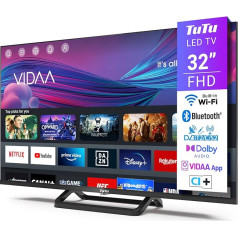 TuTu 32 Inch TV Full HD, VIDAA Smart TV with WiFi, Bluetooth, App Store, Triple Tuner (DVB-T/T2, DVB-C, DVB-S/S2), HDMI, Midfoot [TUV32FN1B, 2024]