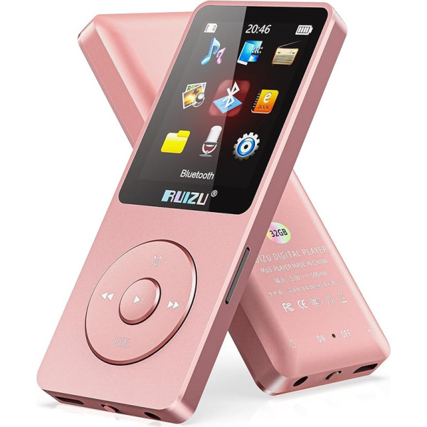 RUIZU 32GB MP3 Player with Bluetooth 5.3, 1.8 Inch Screen Portable Music Player, FM Radio, Voice Recording, EBook, Shuffle Single Loop, 80H Digital Audio Video Playback, Lightweight, Support 128GB TF