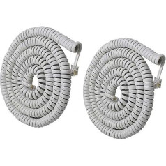 Uvital Telephone Handset Cable Coiled 3m to 3m RJ11 4P4C (White, Pack of 2)