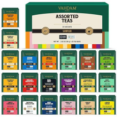 VAHDAM, Varieties Tea Tasting Set (20 Flavours, 40 Pieces) Green Tea, Herb Tea, Black Tea, Chai Tea & More, Long Leaf Pyramid Tea Bags, Gifts for Men and Women