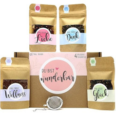 OWLBOOK Du bist wunderbar Tea Gift Box with 4 Different Types of Tea and Tea Infuser Gift Idea for Valentine's Day Man Woman